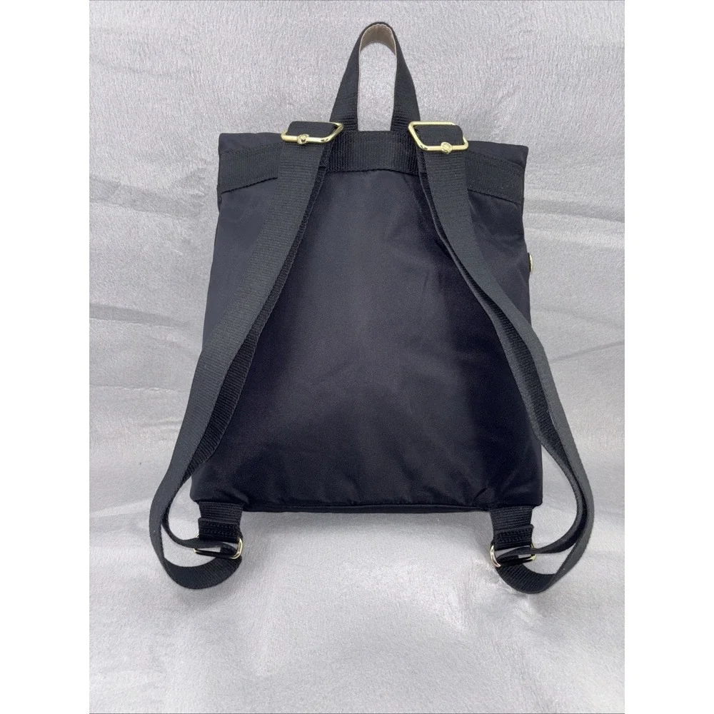 Kipling Black Nylon Messenger Style Backpack Gold Tone Hardware K19086 EUC 12X12